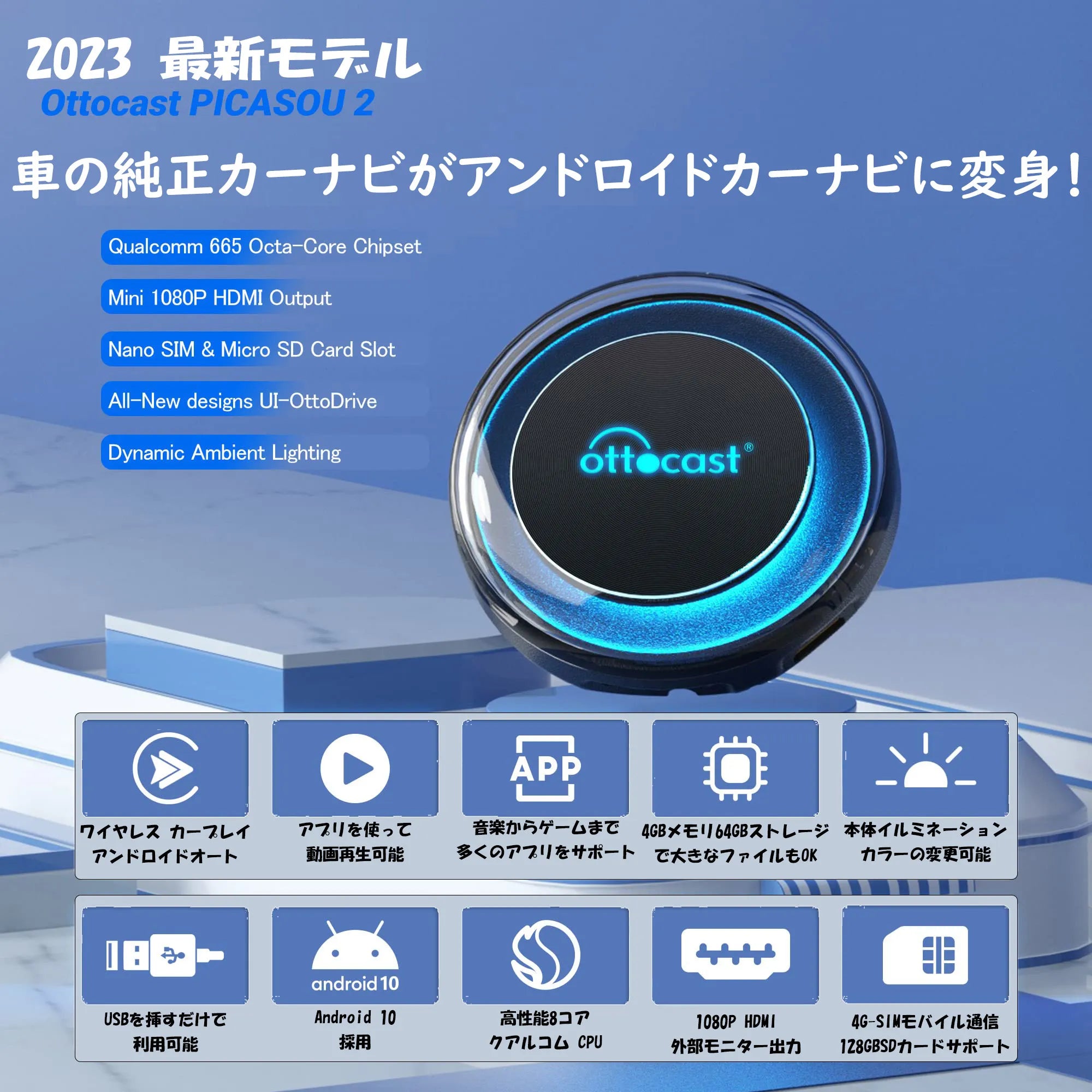 2023年の人気No.1-２0％下·＆特典付き💝-【公式】Ottocast オットキャスト PICASOU2 CarPlay AI  Box-【HDMIハーネス＋リモコン」は無料です。】