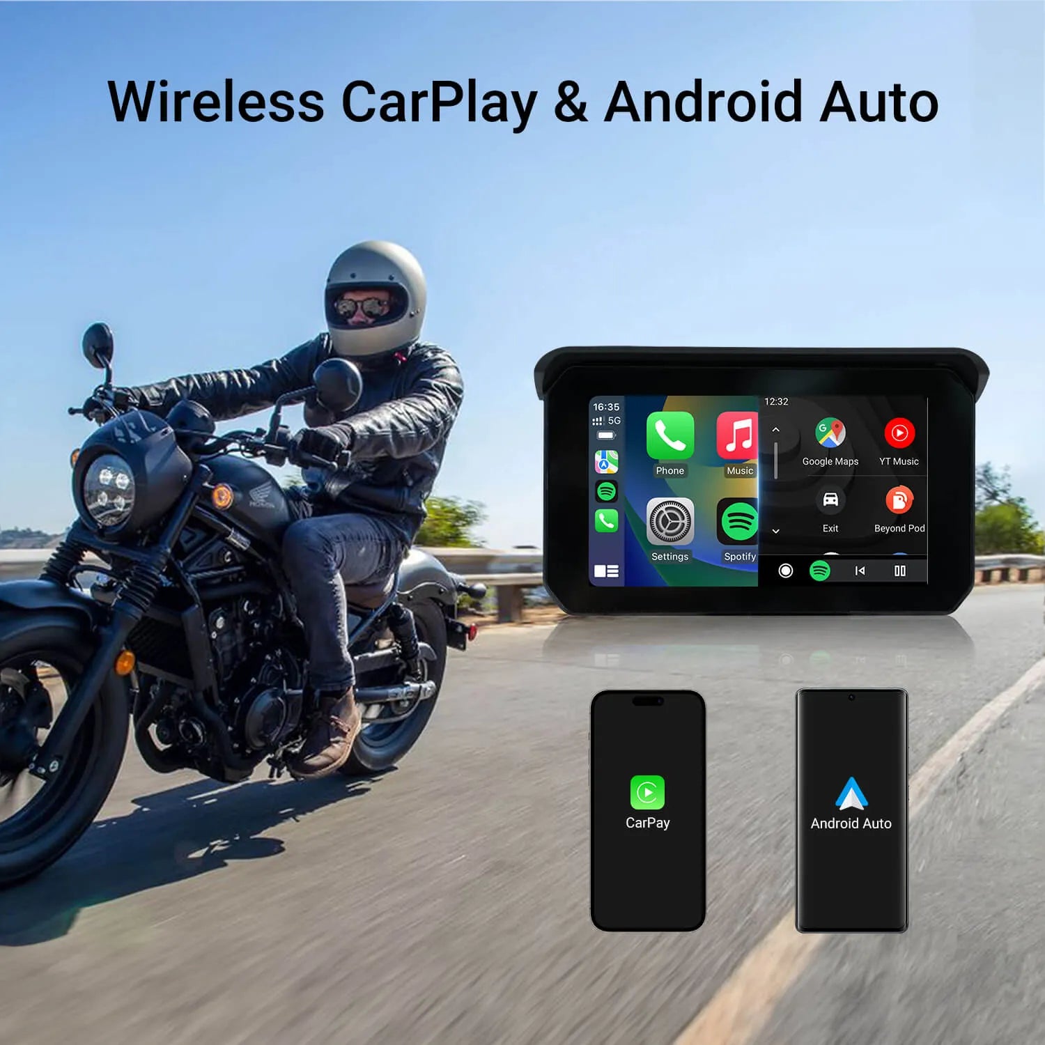 CarPlay Lite C5 ポータブルバイクワイヤレスCarPlay/Android Autoスクリーン