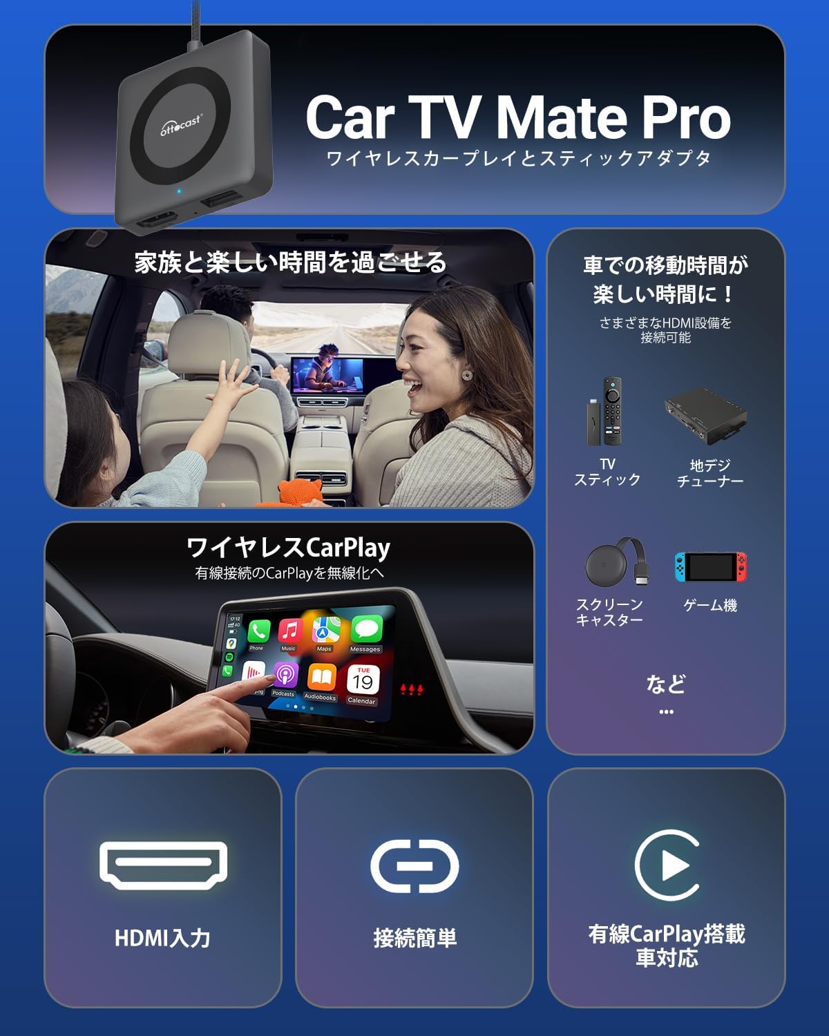 🎉✨年末応援セール-- 1,000円引き📣Car TV Mate Pro（第3/4世代 ）新型カーテレビメイト ワイヤレスCarPlay＆ス