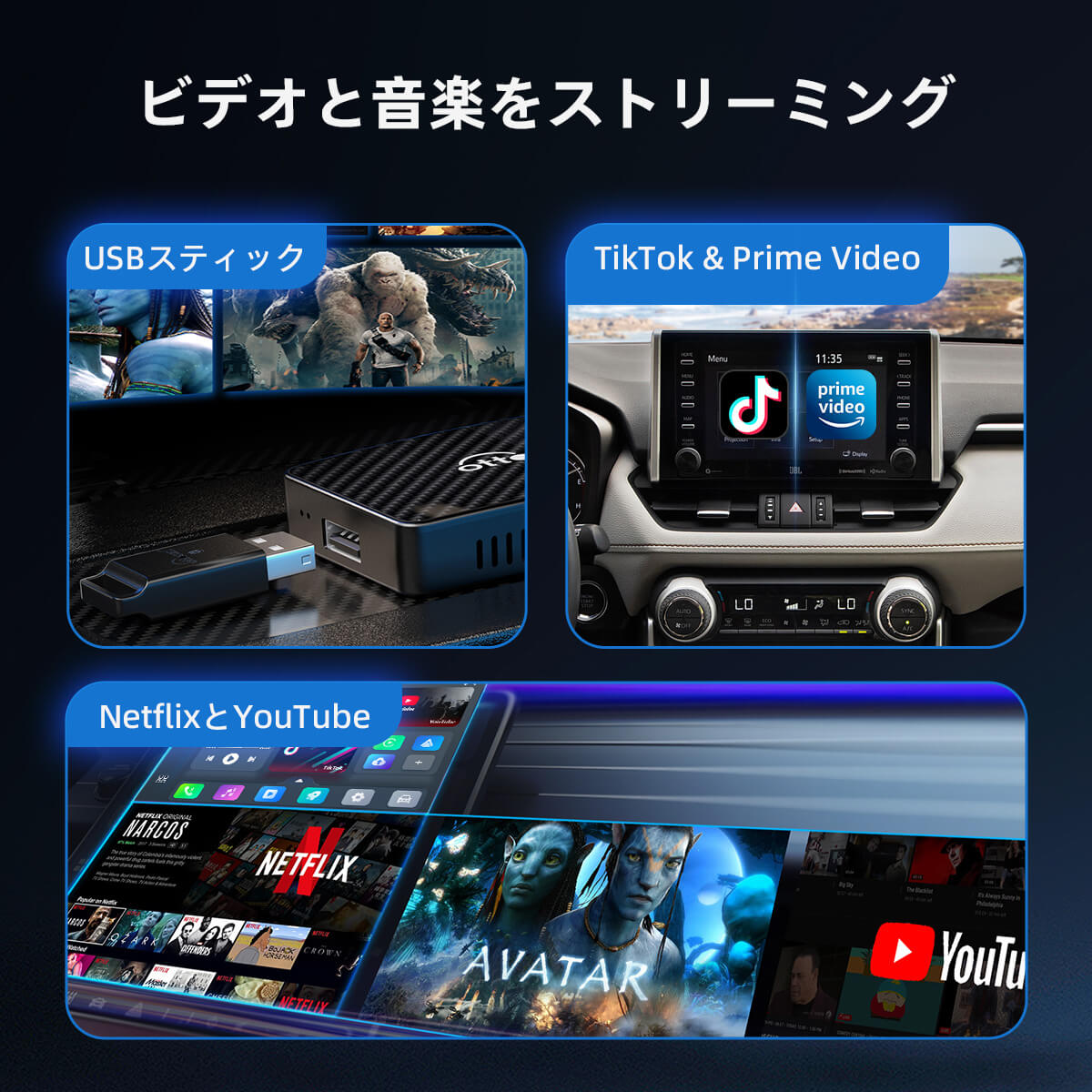 「Facebook限定、30%OFF 」Play2Video Pro ワイヤレス CarPlay / Android Auto 3-in-1 アダプター