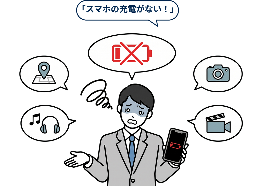 ナビ、写真、音楽、動画。 
旅先で使うほど、バッテリー残量が気になる。
