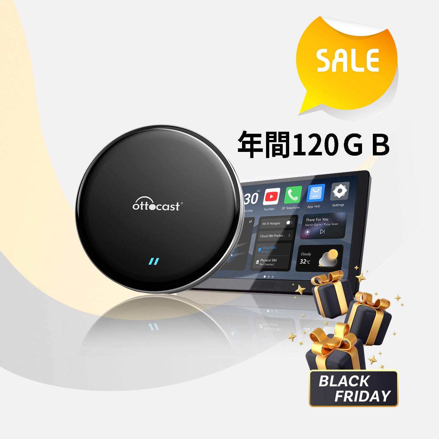 ふじ　ottocast P3 Lite 120GBクラウドSIM付き OTTOAIBOX P3 Lite & 120ギガ