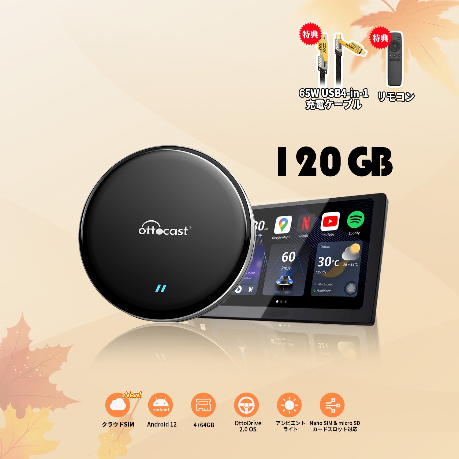 ふじ ottocast P3 Lite 120GBクラウドSIM付き OTTOAIBOX P3 Lite & 120ギガ